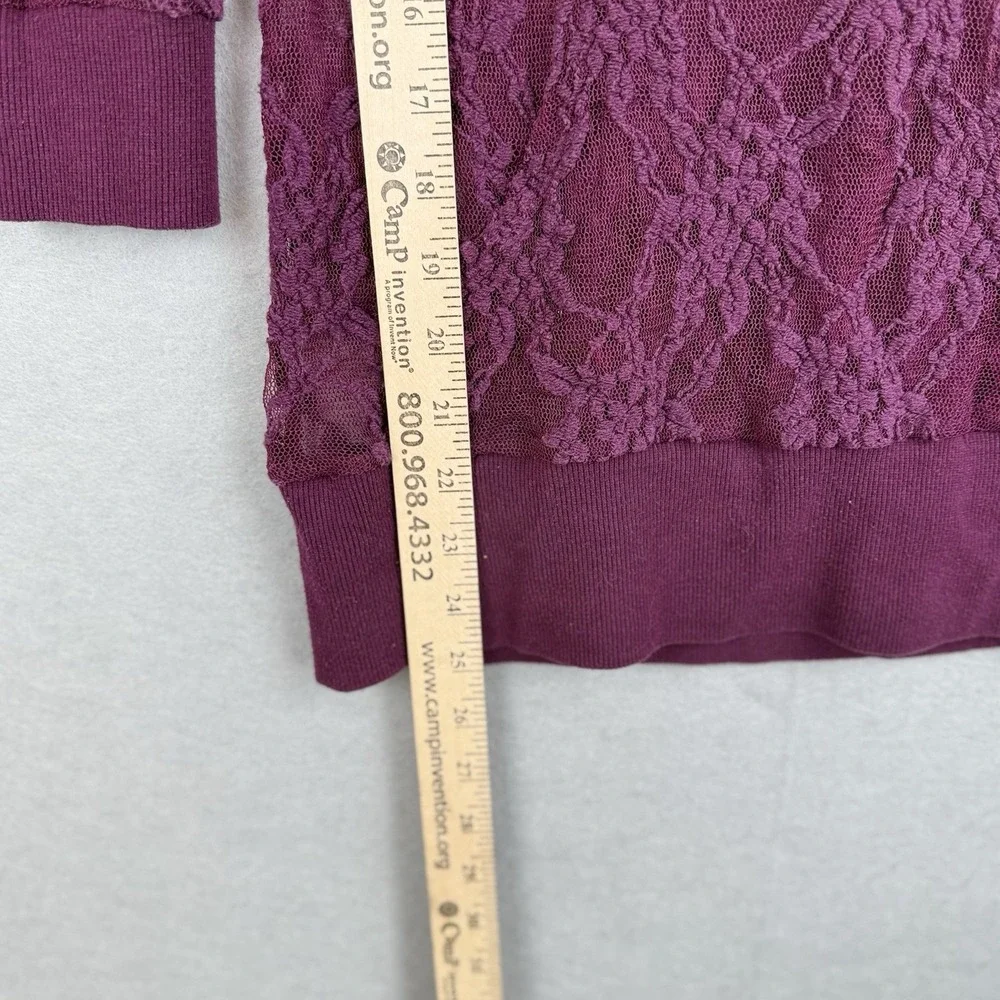 Vanity Y2K Burgundy Women's Grunge Sheer Lace 3/4 Sleeved Hoodie Cowl Neck Sz M - Picture 7 of 8